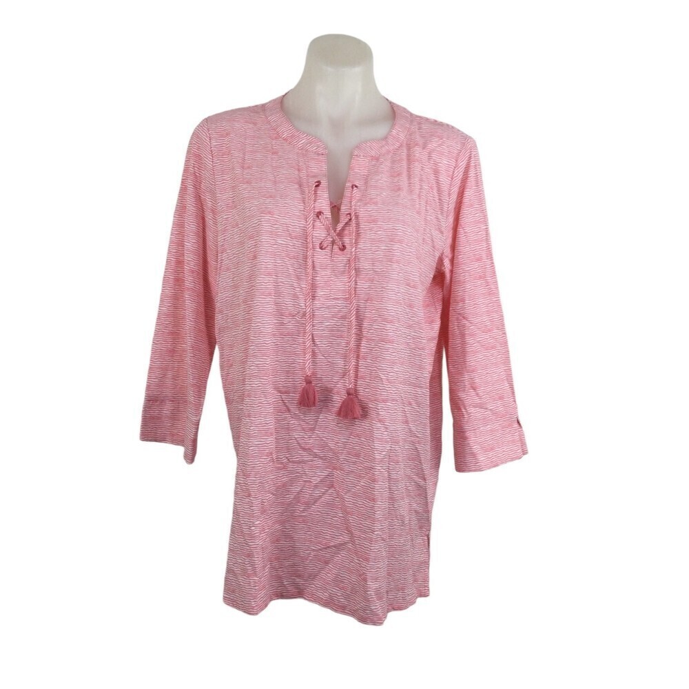 Southern Tide Haley Intercoastal Striped Tunic Blouse Top Geranium Pink L NWT